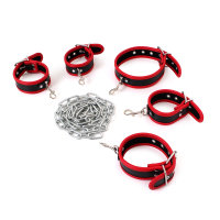 Halsband und Manschetten-Set PVC-Leder 6 tlg. schwarz-rot